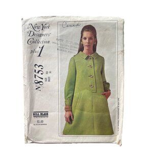 McCalls 8753 Bill Blass Shepherds Dress Pattern Size 10 Vintage 1967 UNCUT
